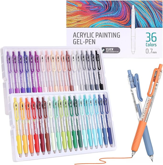36 Color 0.7mm Fine Pointed Acrylic Gel Pens Coloring for Adult Painting, Writing, Marking, Student Stationery