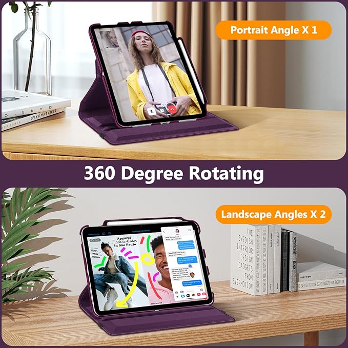 Fintie Rotating Case for iPad (A16) 11th Generation 11 Inch (2025), iPad 10th Generation 10.9 Inch (2022) - [Built-in Pencil Holder] 360 Degree Rotating Protective Stand Cover, Purple