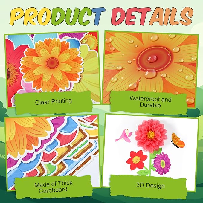 Pasimy 3D Summer Flowers Bulletin Board Decorations Set for Classroom Watch The Flower Grow Decor Floral Butterfly Bulletin Board Cutouts Borders Letters Summer Classroom Preschool Chalkboard Wall