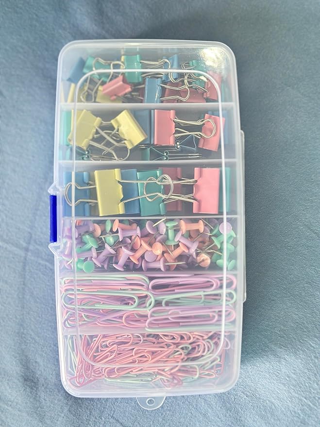 Colorful Paper Clips Binder Clips Set, 300 Pcs Assorted Sizes Binder Clips & Paper Clips Small Medium Large, Pastel Claps and Push Pins Office Supplies Kit for Paper Work and School Teacher Use