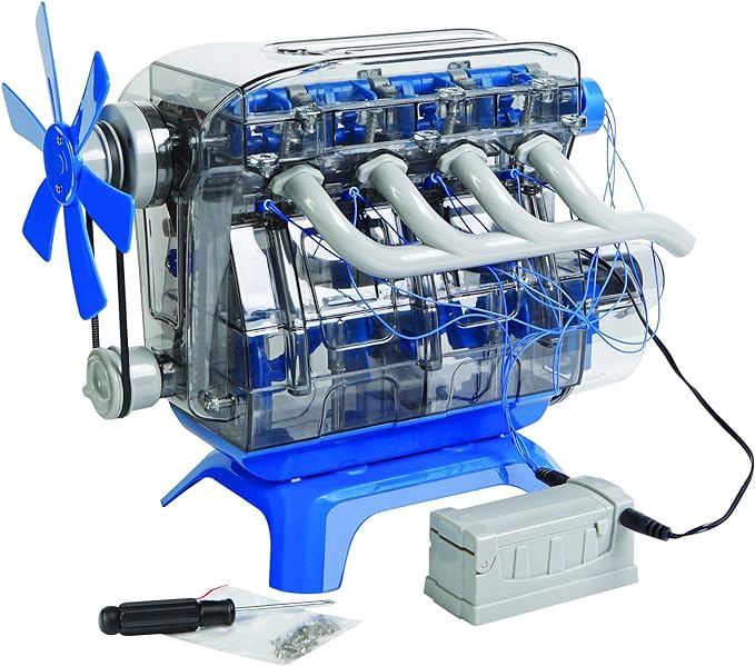 MindBlown DIY Model Engine Kit - Mechanic Four Cycle Internal Combustion Assembly Construction, Comes W/Valves, Cylinders, Hardware & Much More