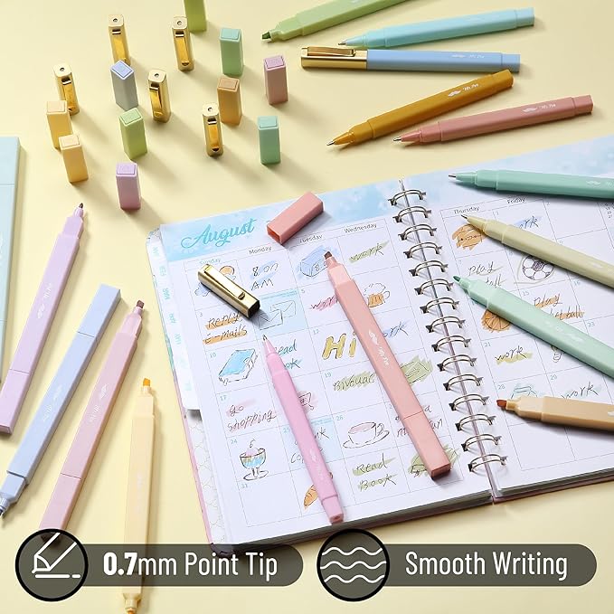 Mr. Pen- Dual Tip Aesthetic Highlighters and Pens No Bleed, 24Pack, Assorted Colors Bible Highlighters, Black Ink No Bleed Through Ballpoint Pens Ballpoint