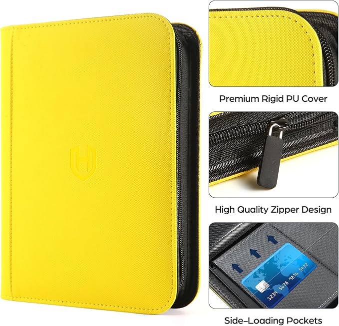 Trading Card Binder with Sleeves, Yellow, 288 Card Storage Capacity, Durable and Waterproof