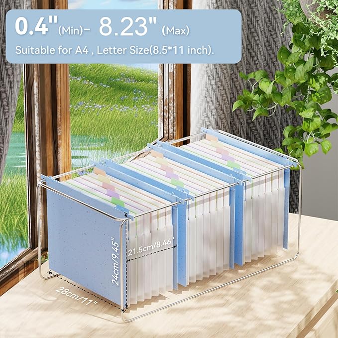 ANSOOK Wheat Straw Letter Size Hanging File Folders,Expandable 1.2" Accordion Pockets File Organizer,3 Pack Filing Cabinet Folders,Large Capacity File Folder with Tabs,Blue Hanging File for Frame Box