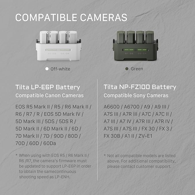 Tilta LP-E6P Charging Station Battery Kit, 4-Slot 45W PD USB-C Fast Charger | Compatible with Canon LP-E6 LP-E6P Batteries | Portable EDC Charging Hub, 2 Batteries - Off White