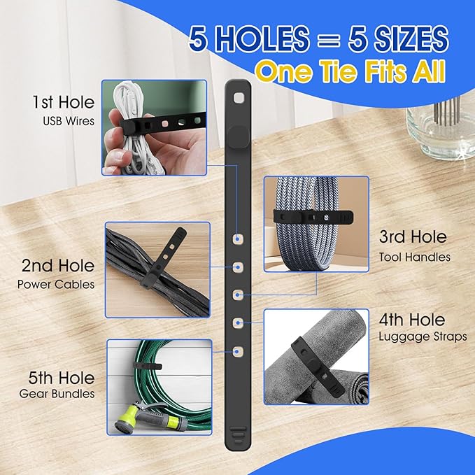 AROIC 30Pcs Reusable Silicone Cable Ties, 3-Size Adjustable Cord Organizer Set for Home Office & Travel Essentials - Under Desk Cable Management, Wire Organizer for Computer, Kitchen, Data Cords