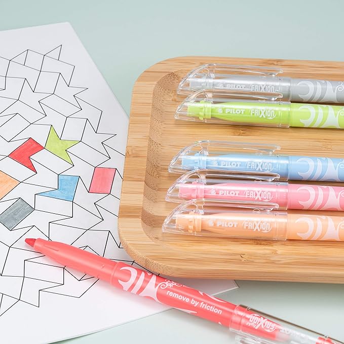 Pilot FriXion Light Pastel Erasable Highlighters, Chisel Tip, Pack of 5, Blue, Pink, Yellow, Green & Purple Aesthetic Highlighters - Ideal for School, Journaling, and Office Use
