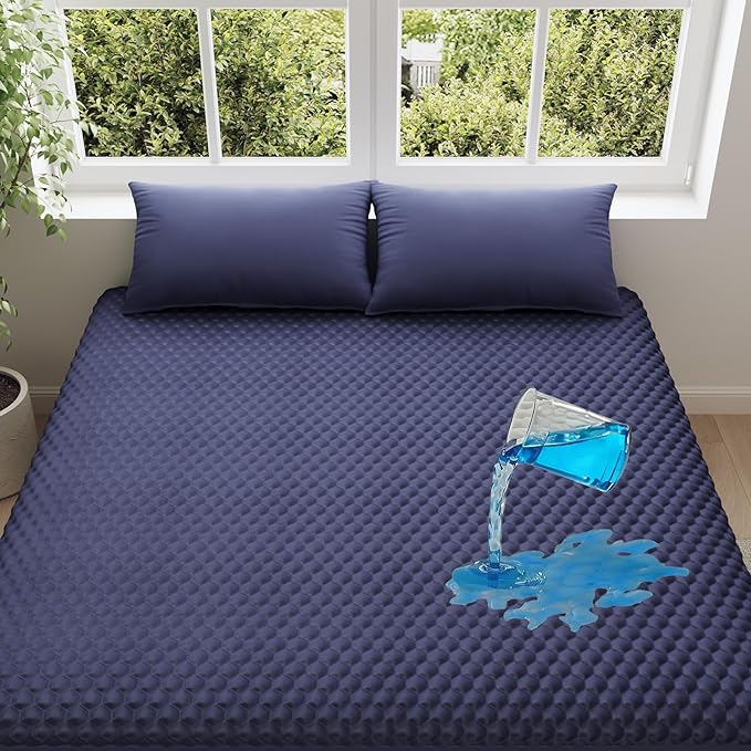 OhGeni 100% Waterproof Mattress Protector, Twin-Navy Blue Size Mattress Pad, Fits 6"-20" Mattresses with Deep Pocket, Cooling, Breathable Fitted Sheets, Soft Bed Cover, Noiseless, Machine Washable