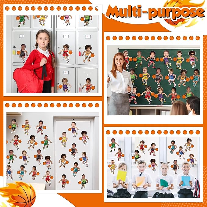 48 Set Basketball Bulletin Board Decors Basketball Players Cutouts Basketballs Jersey Paper Cut-Outs Classroom Decor for Boys DIY Craft Photo Sports Theme Party School Home Wall Chalkboard Supply
