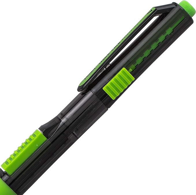 Pentel Quick Click Pop Mechanical Pencil, (0.7mm) Medium 2B Lead, Black Barrel W/Green Trim, Box of 12 (PD217AK)