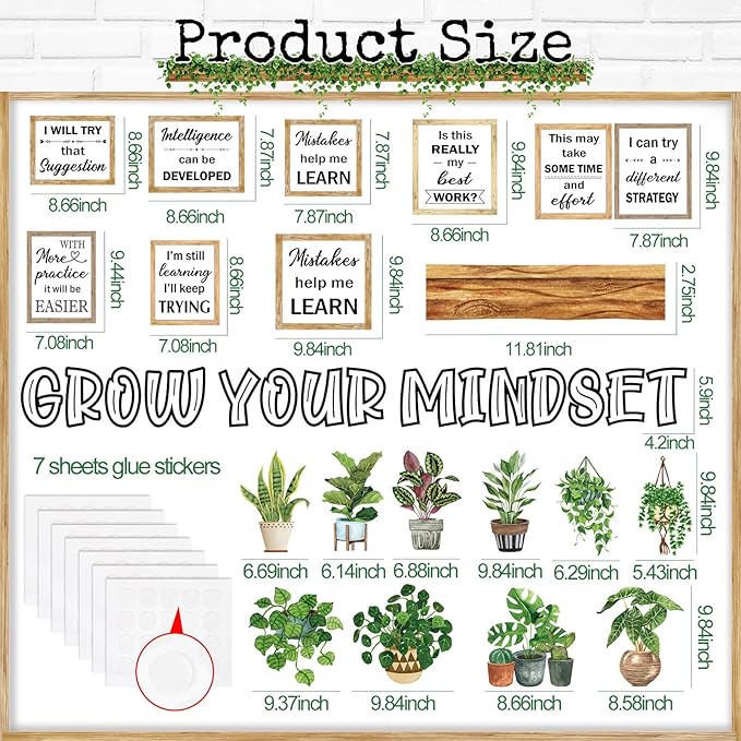 Qilery Bookshelf Bulletin Board Set Grow Your Mindset Motivational Classroom Decor Reading Library Bulletin Board Set Inspirational Cutout for Back to School Classroom Decoration