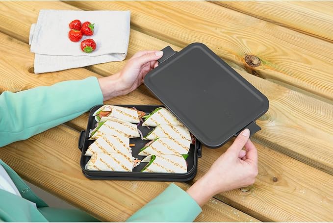 Brabantia Make & Take Flat Lunch Box (Dark Gray) Convenient Size for Bags, BPA-Free, Airtight Snap Locks, Microwave & Freezer Safe, Travel Meal Prep Container