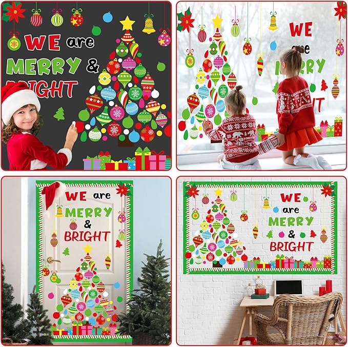Christmas Religious Bulletin Board Decorations Set Xmas Tree with Hanging Ornaments Gift Boxes We are Merry and Bright Cutouts for Classroom Winter Holiday School Home Wall Party Decor Supplies