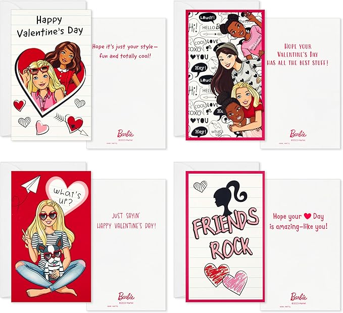 Hallmark Barbie Valentines Day Cards and Mailbox for Kids School Classroom Exchange (1 Box, 32 Valentine Cards, 1 Teacher Card)