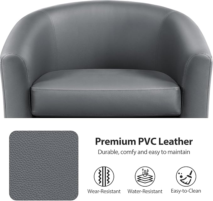 Yaheetech Barrel Chairs, Faux Leather Chairs, Modern Leather Club Chairs Comfy Gray Accent Chairs with Sturdy Wood Legs for Living Room/Bedroom/Reading Room/Waiting Room, Gray, Set of 2
