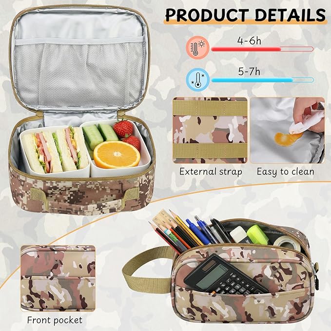 School Backpacks for Boys - 4pcs Camo Boys Backpacks with Lunch Box Set for Kids Teens Elementary Middle School, 18″ Large Capacity Students Bookbag, Perfect for Travel