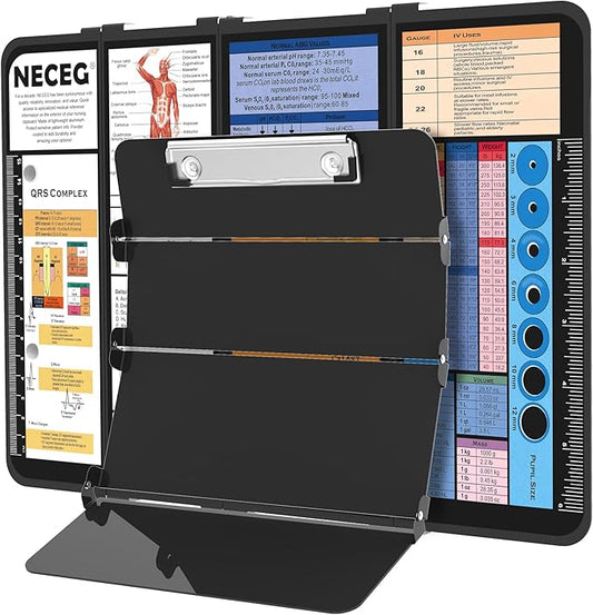 Nursing Clipboard Foldable-4 Layers Aluminum Nurse Foldable Clipboard Nursing Medical Edition Cheat Sheets, Pocket Size Pen Clip for Nurses Students School and Doctors-Black