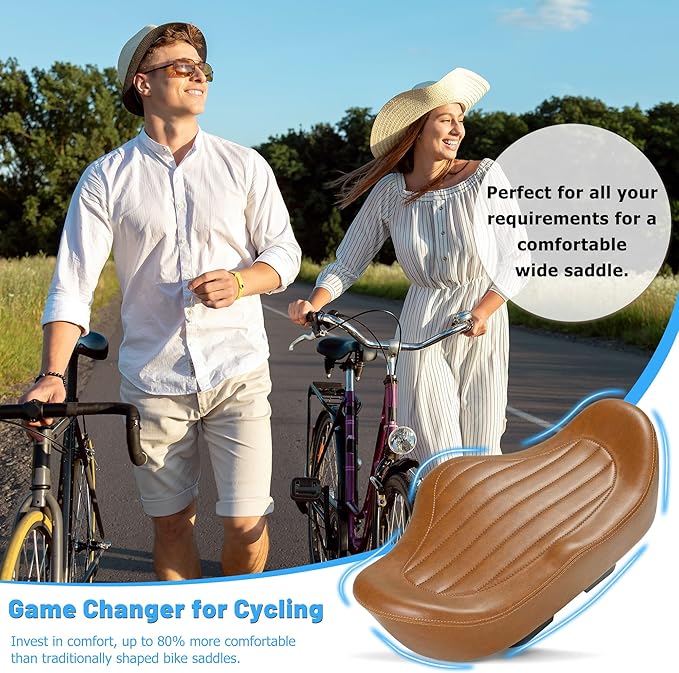 Noseless Oversized Bike Seat for Men Women Comfort, Extra Wide Padded Bicycle Seat Cushion, Large Comfortable Bike Saddle for Peloton, Stationary Exercise Bike, Beach Cruiser, City Bike, Ebike