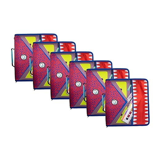 Case-it The Dual 2-in-1 Zipper Binder | Two 1.5-Inch D-Rings, 600 Sheet Capacity, Pencil Pouch & Multiple Pockets | School & Office Organizer with Shoulder Strap | Dual-101 Monster Design Red | 6 Pack