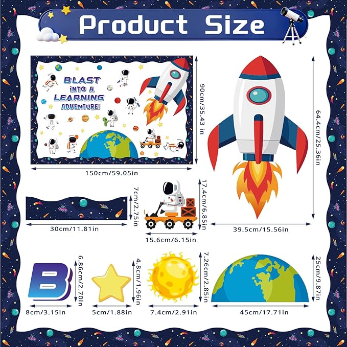 Outer Space Bulletin Board Decorations Set, 118 Pcs Classroom Decor Astronaut Planet Cutouts Kids with Galaxy Borders Space Themed Back to School Decorations for Classroom Chalkboard Decoration