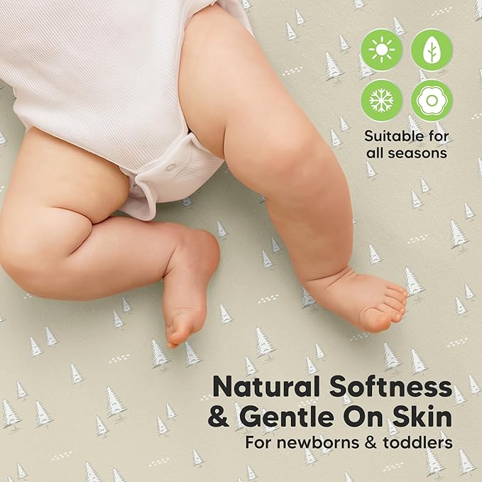 2-Pack Waterproof Crib Sheets for Boys, Girls - 52x28 Fitted Organic Cotton Baby Crib Sheets, Toddler Mattress Protector Cover, Washable, Soft & Durable Baby Bedding Essentials(Pine Grove)