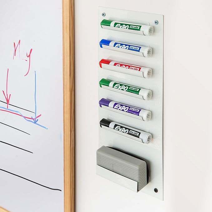 MyGift MyGit Whiteboard Marker Holder Wall Mounted White 7 Slot Dry Erase Marker Holder and Organizer for Wall for Classroom Office or Home
