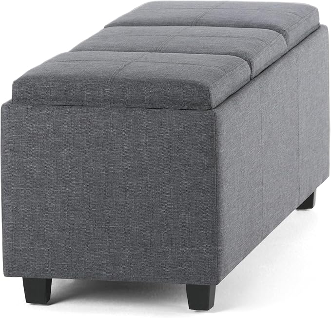 SIMPLIHOME Avalon Storage Ottoman - 42 inch Wide Upholstered Linen Look Fabric Rectangular Flip-Top Ottoman in Slate Grey, Contemporary Coffee Table Ottoman for Living Room with Hidden Storage