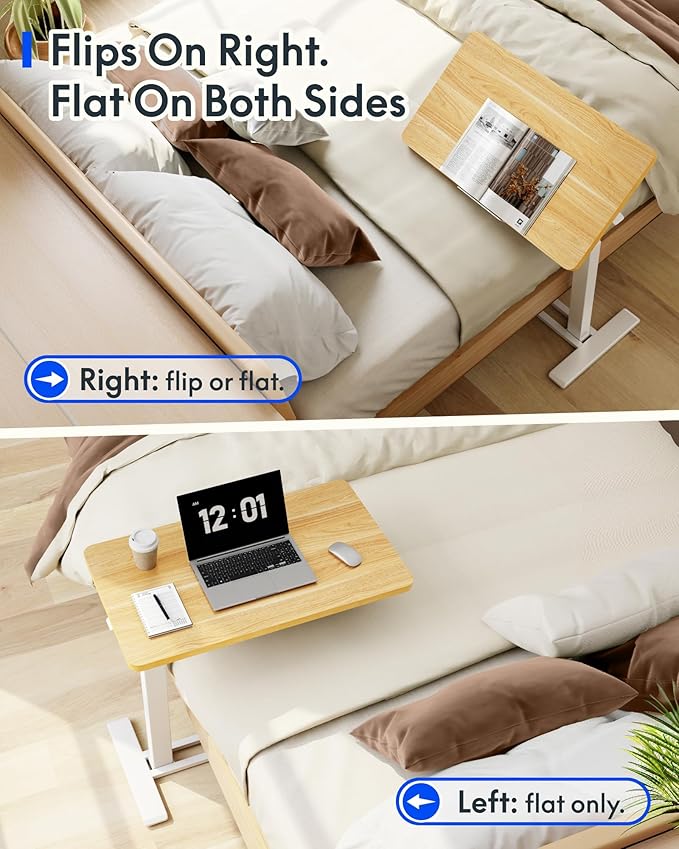 FLEXISPOT H7 PRO Mobile Standing Desk Adjustable Overbed Table Pneumatic with Wheels 90°Tiltable Portable Laptop Desk Rolling Computer Cart Foldable Bedside Table(31.5" W x 17.7" D D, Maple)