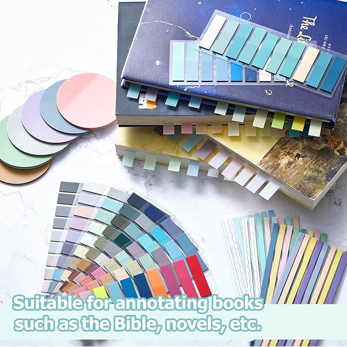 Book Annotation Kit, Aesthetic Bible Study Journaling Kit, 2640 Pcs Sticky Tabs, 300 Sticky Notes, 11 Gel Ink Pen, 12 Highlighter Marker, Pencil Case Pouch for Book Lover(Round)