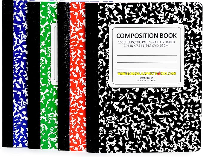 High School Writing Bundle | 1 Box - 51 Pieces per Box | School Supply Boxes - Back to School Essentials | Includes Composition Books, Loose Leaf Paper, Index Cards, 12 ct. Pens & More