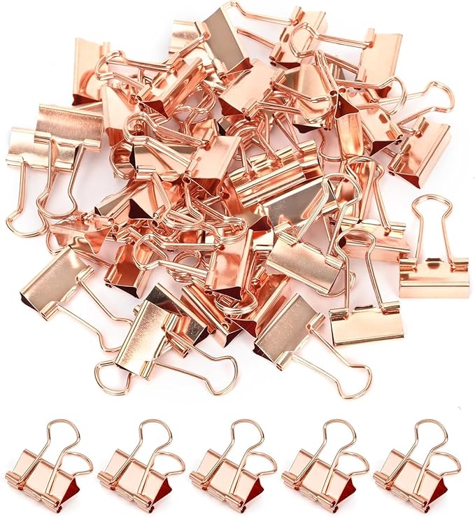 CUARUSUIKA Binder Clips Set,40Pack, 1 in Small Clip, Paper Clips for Office, Home, School, Crafts, Business(Rose Gold)