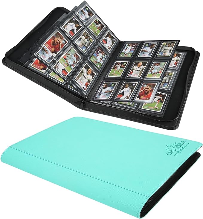 Toploader Binder,Toploader Hard Cases, 9-Pocket Pages Sleeves Hold up 288 Cards.Toploader Card Binder with Sleeves for “3×4” rigid，Card Holder(lake blue)