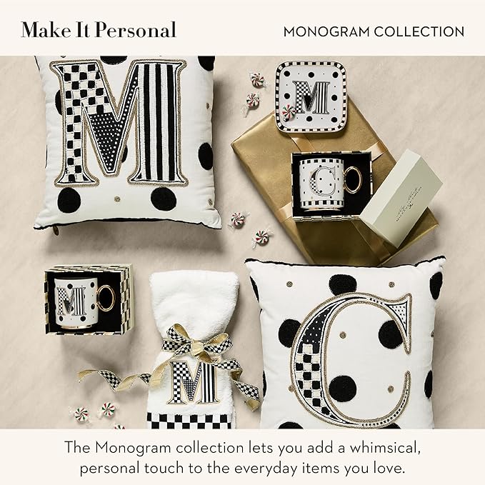 MACKENZIE-CHILDS Monogram Dish, Decorative Ceramic Letter Plate, 5 3/4" Square, R