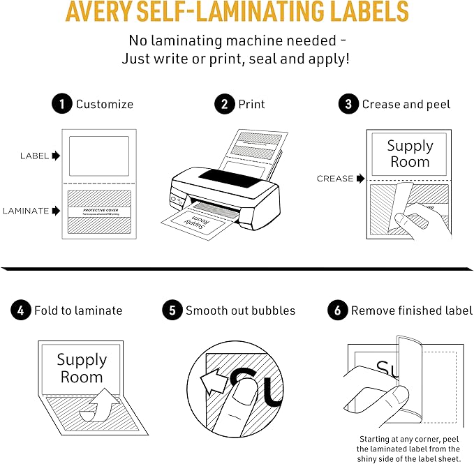 Avery 00754 Easy Align Self-Laminating ID Labels, Laser/Inkjet, 5 x 7 1/2, White (Pack of 25)