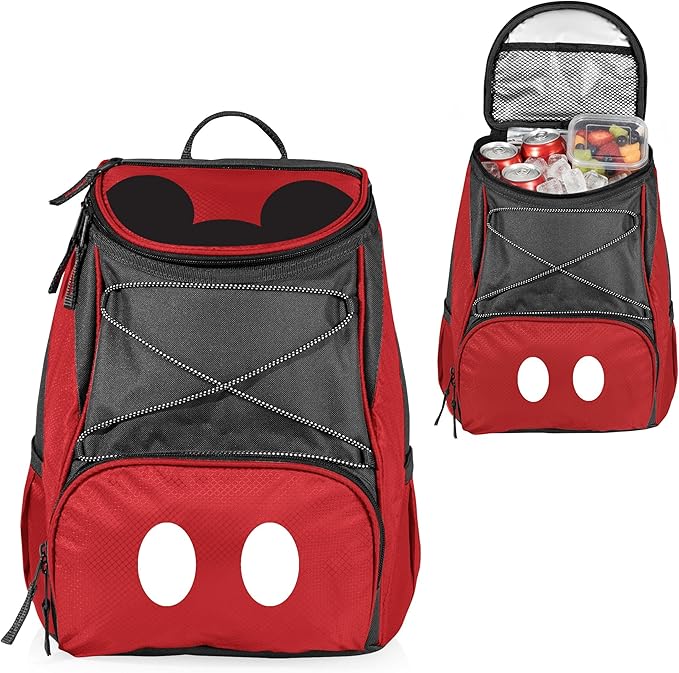 PICNIC TIME Disney Mickey Mouse Backpack Cooler, Insulated Leakproof Soft Cooler Backpack, Waterproof Lunch Bag, Portable Hiking Backpack Ice Chest for Picnic, Beach, Camping & Travel (Red Gray)