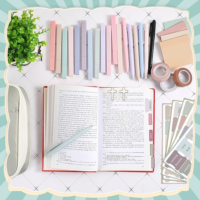 137 Pcs Bible Study Supplies Journaling Kit 1 Pencil Case 12 Highlighters 4 Sticky Notes 6 Gel Pens 35 Paper Clips 3 Tapes 1 Markers 75 Tabs for Christmas Bible School Gifts(Morandi Color)