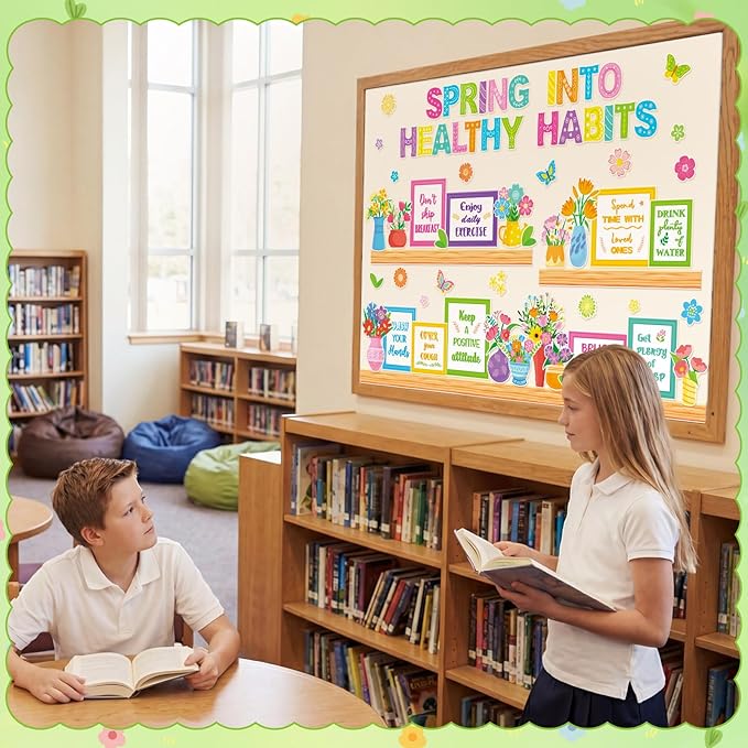 Qilery Spring Healthy Habits Bulletin Board Set Classroom Decorations - Motivational Nutrition Paper Cutouts for Elementary School Nurse Office - Educational Positive Wall Decor for Teachers & Library