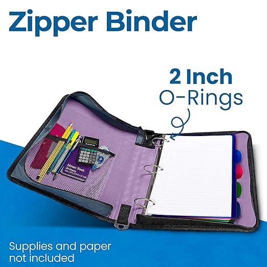 Case-it Classic Zipper Binder | 2-Inch O-Rings, 350 Sheet Capacity, Multiple Storage Pockets & Shoulder Strap | School & Office Organizer | D-251 Lavender | 6 Pack