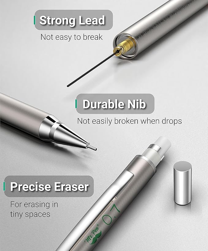 Mr. Pen- Metal Mechanical Pencils, 0.7mm, 2 Pack, Lead Pencil, Mechanical Pencil Metal Mechanical Pencil Mechanical, Mechinal Pencils, Mechanical Drafting Pencil