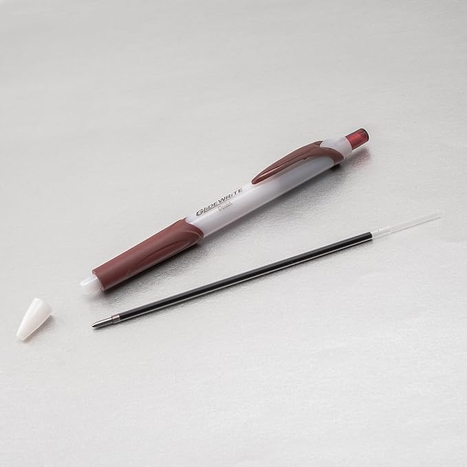 Pentel GlideWrite Ballpoint Pen with TechniFlo Ink, (1.0mm) Medium Line, Brown Ink, Box of 12 (BX910-E)