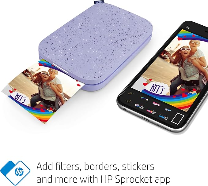 HP Sprocket 2x3 Instant Smartphone Photo Printer 75 Sheets Bundle - Bluetooth Portable Color Wireless Mobile Printer (Purple) Zink Sticky-Back Photos