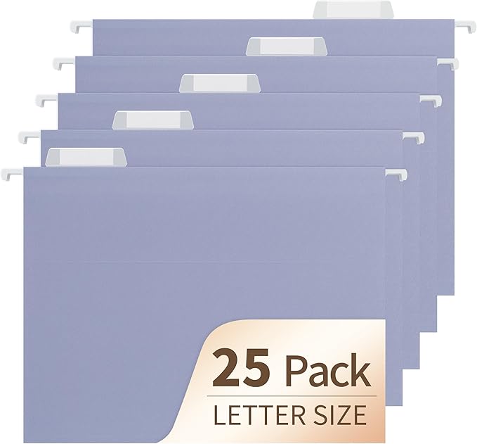 Hanging File Folders,Purple 25 Pack Letter Size File Folders with 1/5-cut Tabs,Office Essentials for Filing Cabinet & Desk Storage