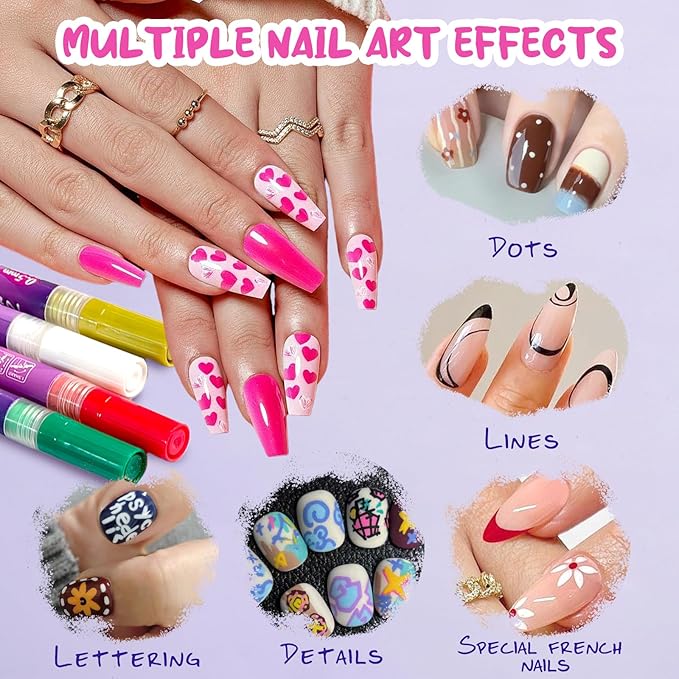 12 Color Nail Art Pens for Painting Nails, 0.5 MM Nail Polish Pens Drawing Point Liner Painted Pen Kit, Waterproof Quick-drying for DIY Nails Art Design Manicure Tools