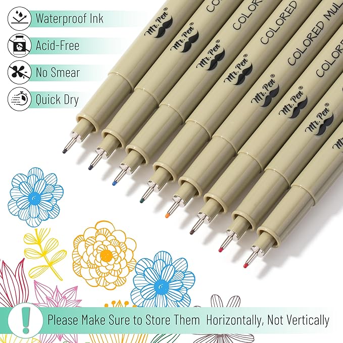 Mr. Pen - 0.5mm 8 Pack Colorful Fine Point Pens for Drawing, Sketching & Bible Journaling