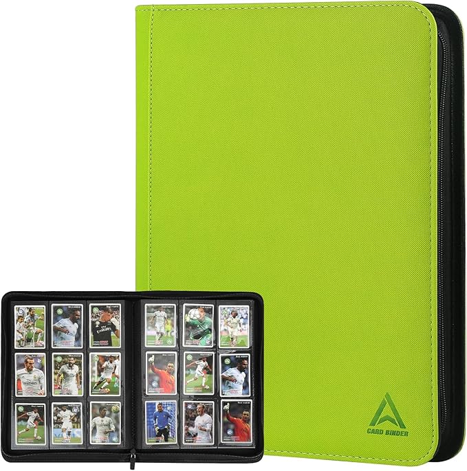 9 Pocket Card Binder - 540 Capacity with Zip Closure Premium, Double-Sided,Sturdy & Sleek PU Leather Protector for MTG, TCG, Sport & Collectible Cards (Grass green)