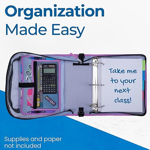 Case-it Mighty Zip Tab School Zipper Binder | 3-Inch O-Rings, 600-Sheet Capacity, 5-Subject Expanding File Folder, Multiple Pockets & Storage Organizer, Shoulder Strap | D-146 Morning Flowers