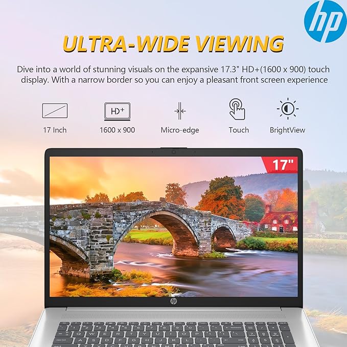 HP 17.3" Touchscreen Laptop PC Computer, 17 Inch HD+ Touch Screen Business Laptop Notebook, Windows 11 Pro, AMD Ryzen 5 (6-Cores), 64GB RAM 1TB SSD, 10-Key Number Pad, Copilot Key