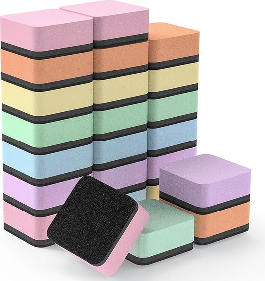 MaxGear Whiteboard Erasers Magnetic, 24 Pack Mini Dry Erase Erasers for Chalkboard, Strong Cleaning White Board Erasers Bulk for Office Classroom, Magnetic Backing, 6 Macaron Color, 2 x 2 x 0.6 Inch