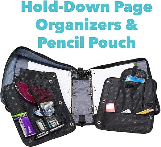 Case-it The Dual 2-in-1 Zipper Binder - Two 1.5 Inch D-Rings - Includes Pencil Pouch - Multiple Pockets - 600 Sheet Capacity - Comes with Shoulder Strap - Mint Blue Dual-101