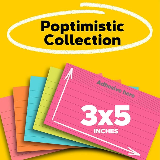 Post-it Notes, 3 in x 5 in,5 Sticky Notes Pads, 100 Sheets per Pad, Poptimistic Collection, School Supplies and Oﬃce Products, The Original Post-it Note